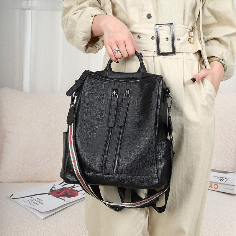Fashion Genuine Cow Leather Backpack Women Shoulder Bags Large Capacity Schoolbag