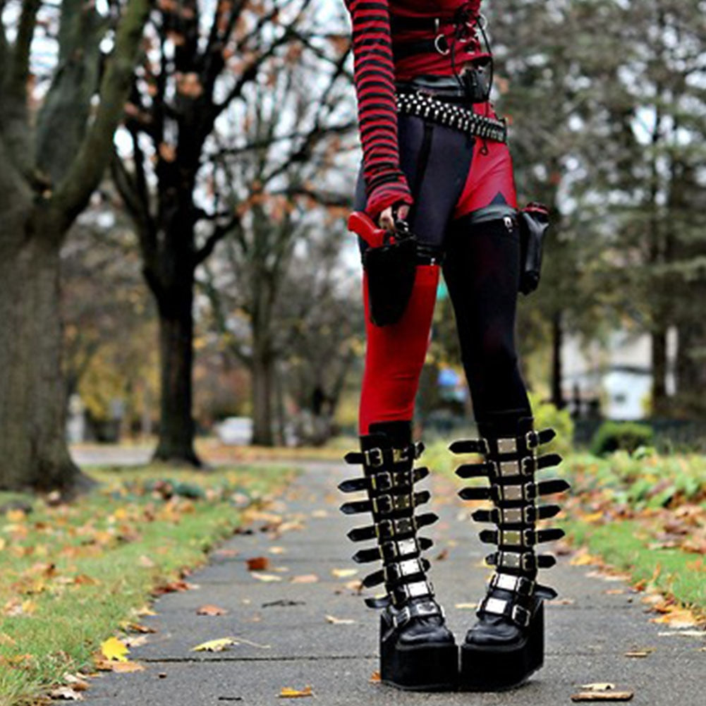 Gothic Vampire Halloween Cosplay Punk Buckle Street Platform Wedge High Heel Boots Women Shoes