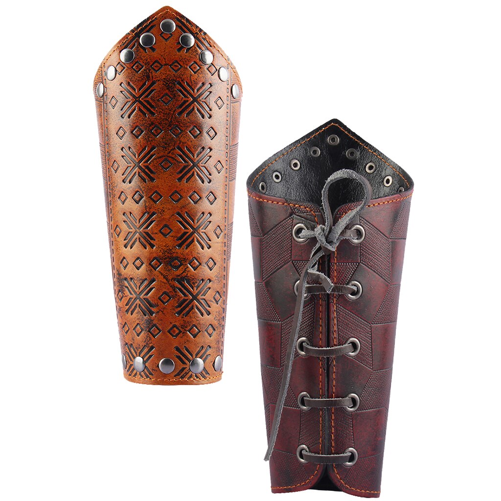 PU Leather Lace Up Gauntlet Wide Bracer Arm Cosplay Medieval Knight Bracers
