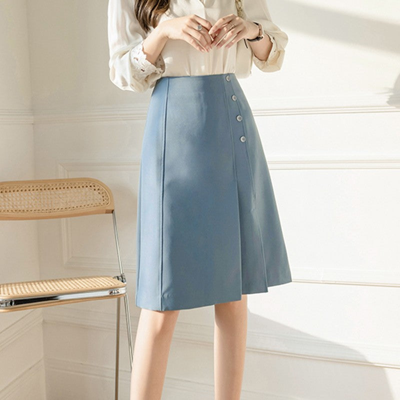 A-line Skirts Summer Office Style Solid Color High Waist Women Casual Skirt