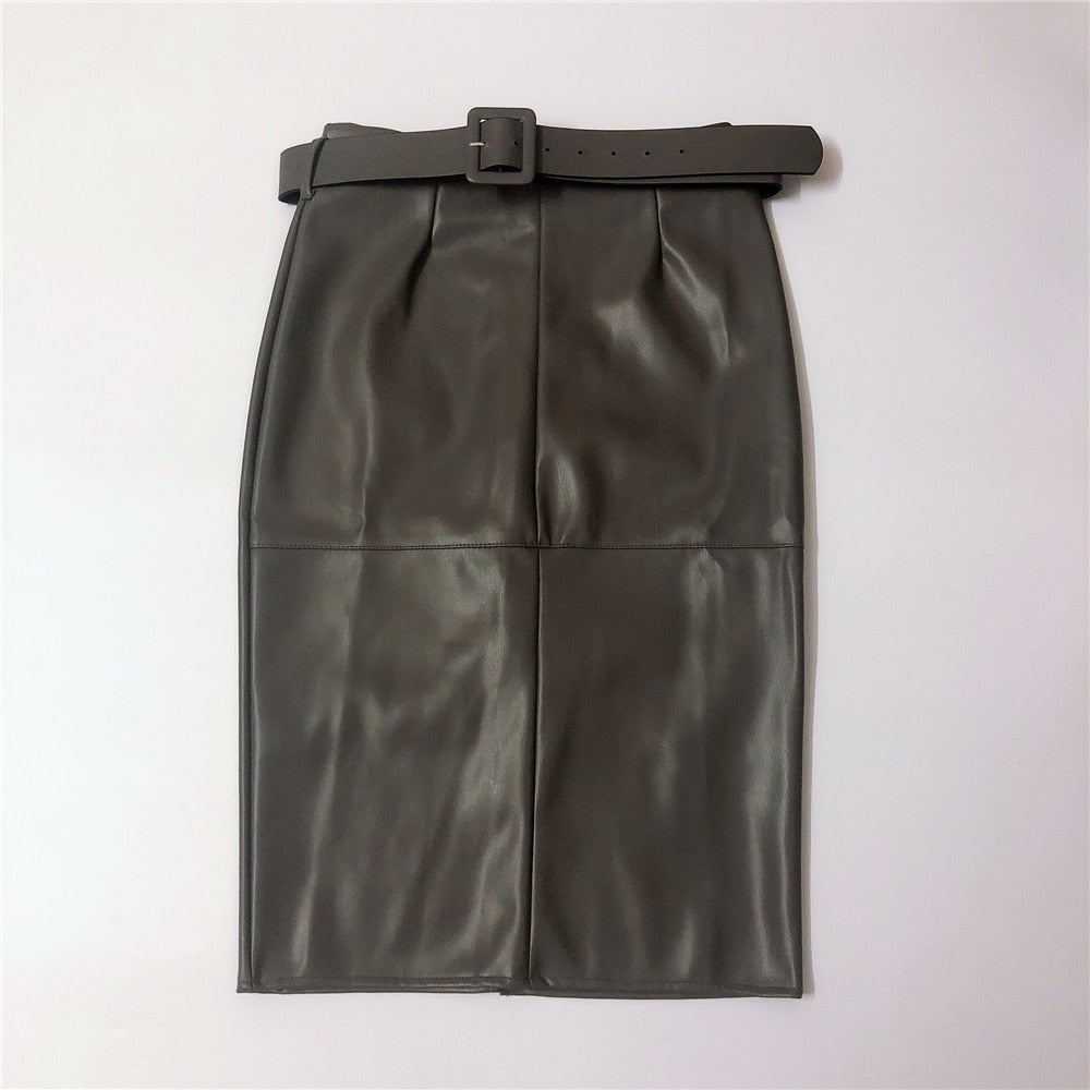Wrap Midi Skirts with Belted High Waist Sheath Pencil Back Split Skirts