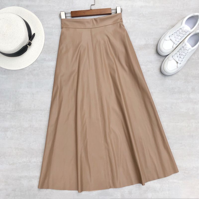 Women Skirts High Waist Elastic Latex Female Chic Flare Flare Long Skirt