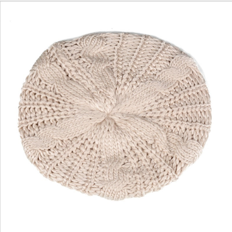 Women Lady Beret Braided Baggy Knit Crochet Beanie Hat Ski Cap Winter Warm Cap