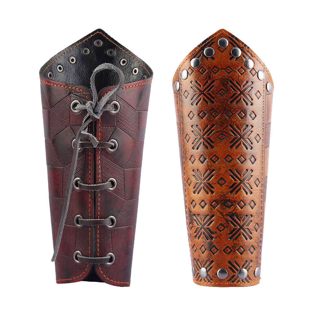 PU Leather Lace Up Gauntlet Wide Bracer Arm Cosplay Medieval Knight Bracers