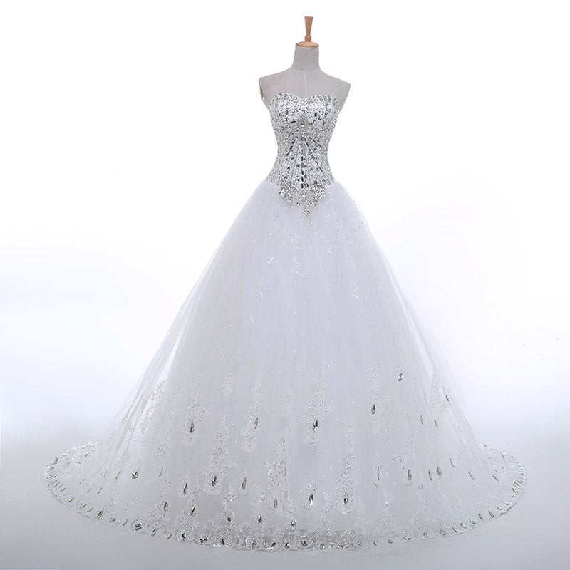 Luxury Pearls a line Shiny Wedding Gown Sweetheart Corset Wedding Dresses