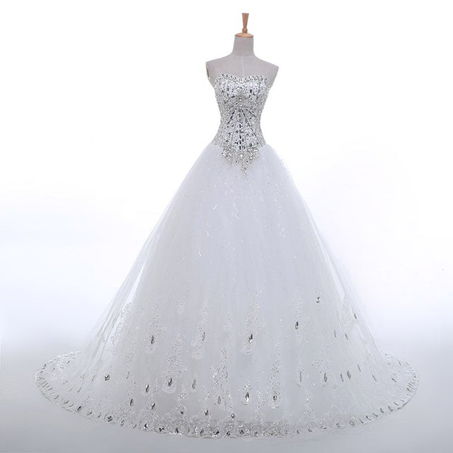 Luxury Pearls a line Shiny Wedding Gown Sweetheart Corset Wedding Dresses