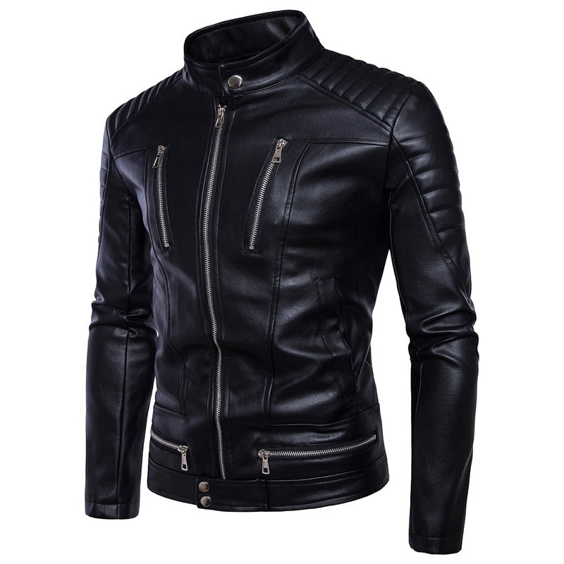 Men's Bomber Jackets Fashion Men Faux Leather Coat Zipper Motor Jacket Motorcycle Bikers