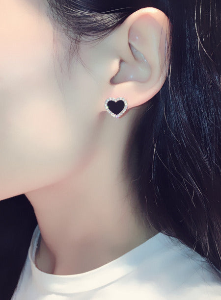 Engagement Enamel Cute Heart Stud Earrings Women Girls Rose Gold
