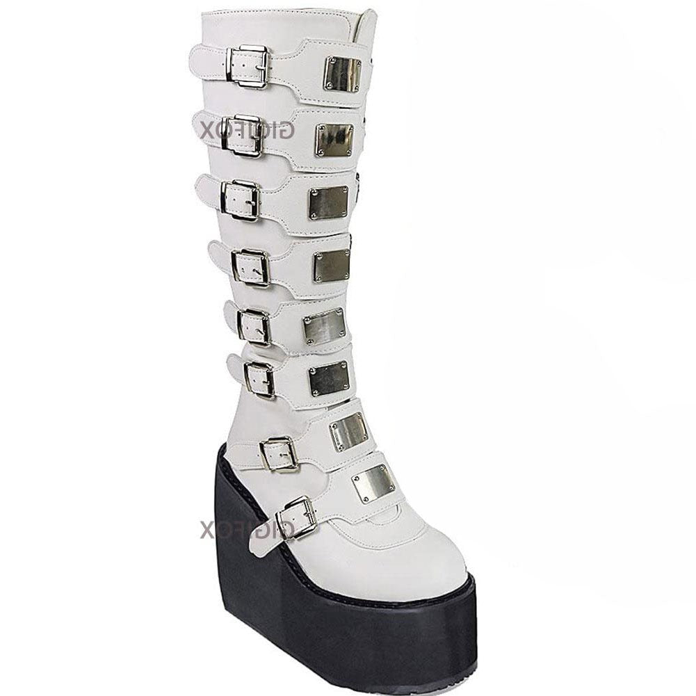 Gothic Vampire Halloween Cosplay Punk Buckle Street Platform Wedge High Heel Boots Women Shoes