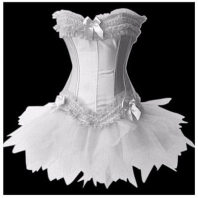 Gothic Corsets Dress Satin Lingerie Lace Top  G-string  Skirt Bustier
