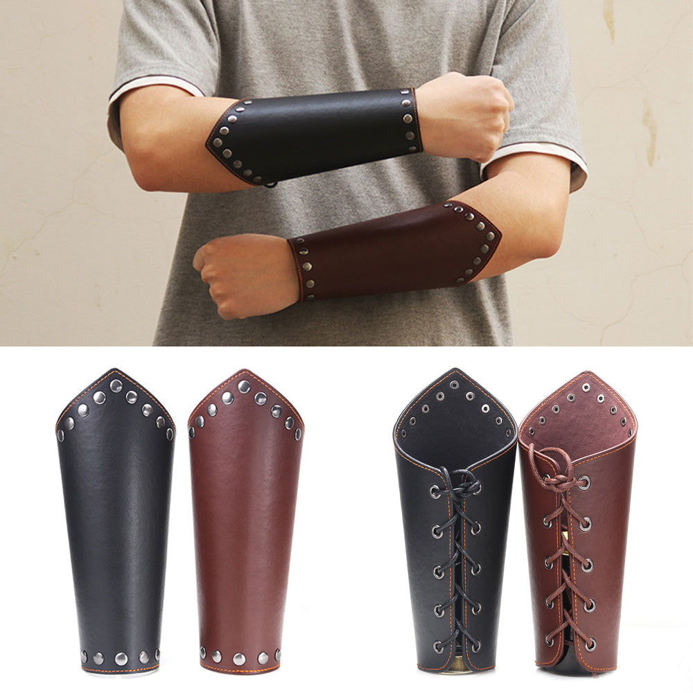 2 Piece Punk Rock Gothic Leather Wrist Bracer Guards Arm Protector Wristband