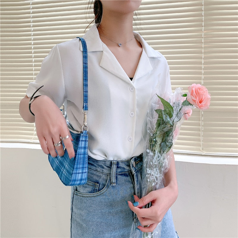 Women Chiffon Blouse Summer Shirt Short Sleeve Tops V Neck