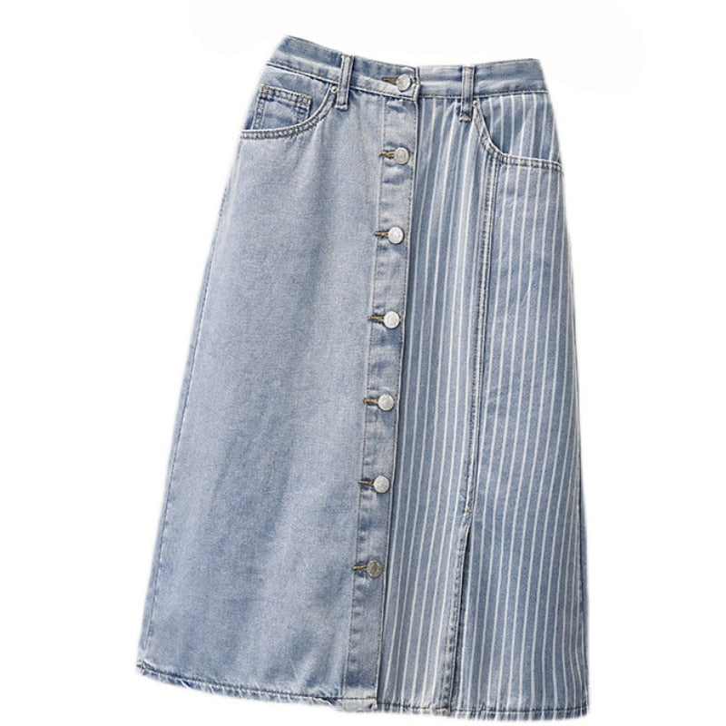 Loose Denim Skirt Women summer Medium Long Split High waist Jeans Patchwork female Streetwear skirts