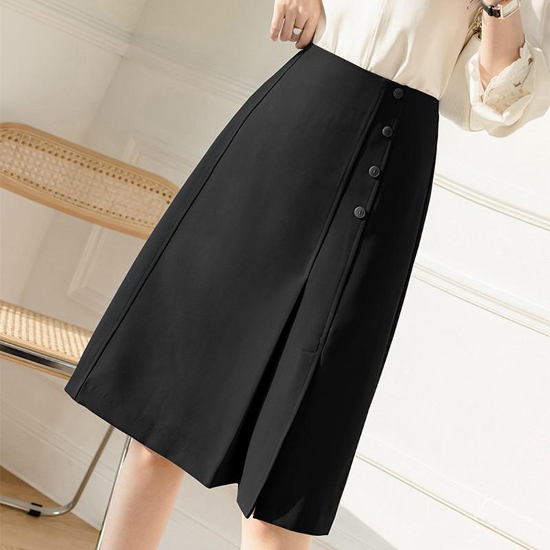 A-line Skirts Summer Office Style Solid Color High Waist Women Casual Skirt