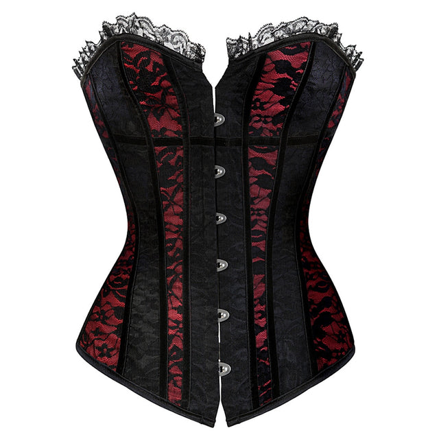 Lace Cover Overbust Corset Lace Up Boned Lingerie
