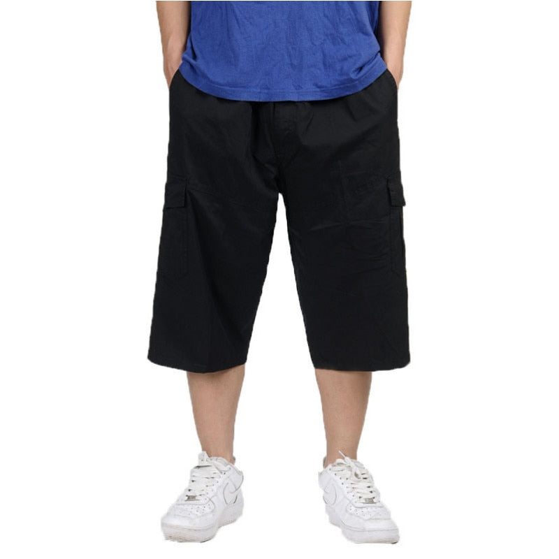 Men Summer Multi-pocket Baggy Cargo Cotton Calf-Length  Pants Casual Trouser