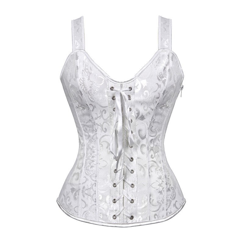 Gothic Jacquard Straps Overbust Corset Sexy Waist Cincher Bustier