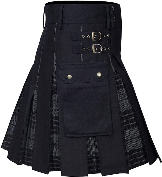 Utility Kilt Cotton Jeans Hybrid Kilt, Modern Box Pleated Tartan Traditional Mens Kilt