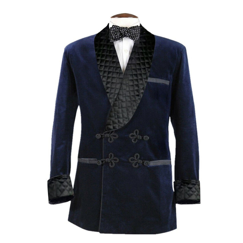 Velvet Smoking Jacket Shawl Lapel Formal Wedding Tuxedo Double Breasted Dinner Party Suit Blazer
