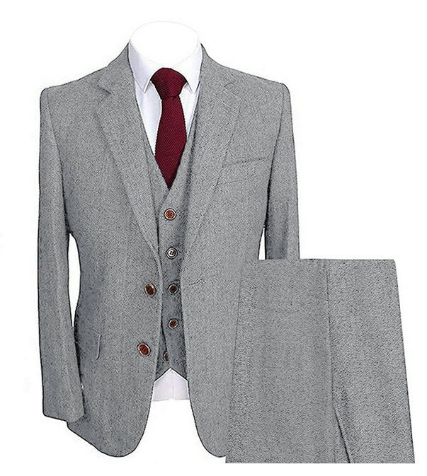 Men's Herringbone Suits 3 Piece Groom Wool  Formal Work Business Tailormade Tuxedos Blazer, Pants & Vest