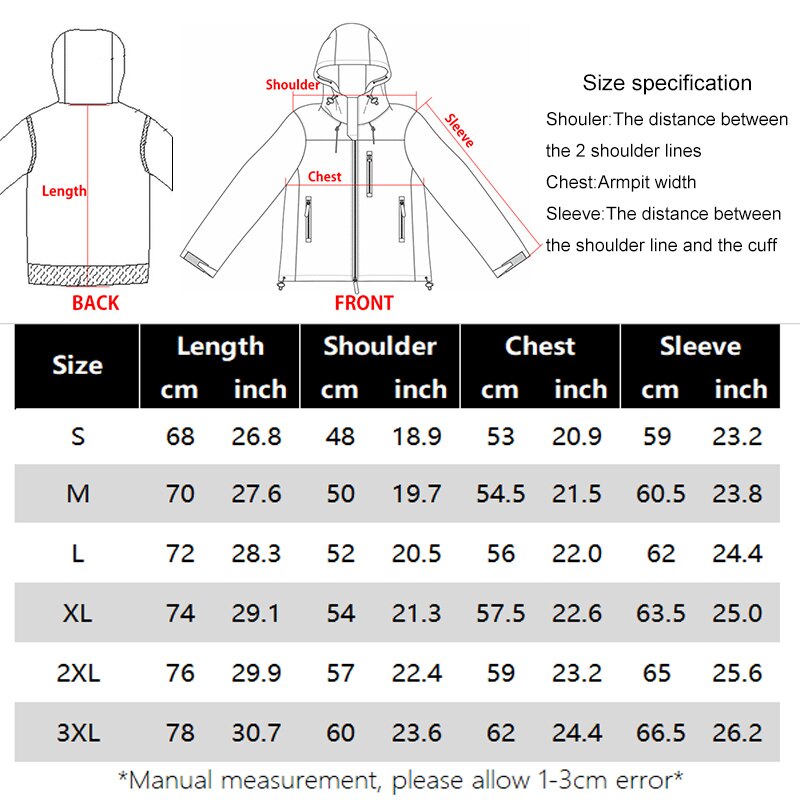 Men Jacket Soft Shell Waterproof Windproof Windbreaker Tactical Coat for Hiking Camping Hunting Thermal Male