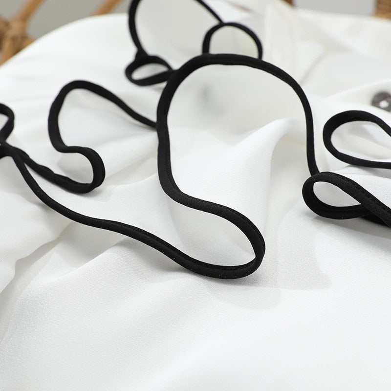 Women Elegant TuxedoTops Flounce Frill Blouses Satin Silk Long Sleeve Formal Business Office Lady Work Wear Shirt