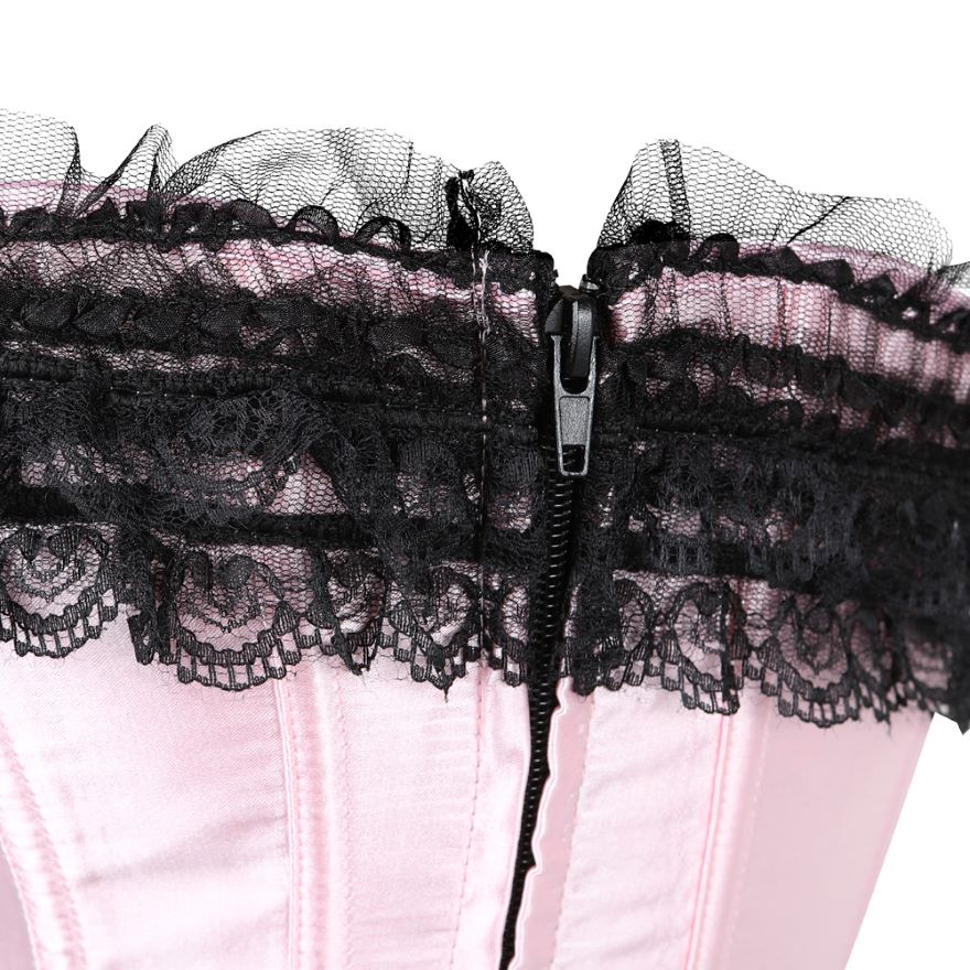 Satin Lace Overlay Corset Bustier Overbust Burlesque Corselet Top Bodyshaper Lingerie