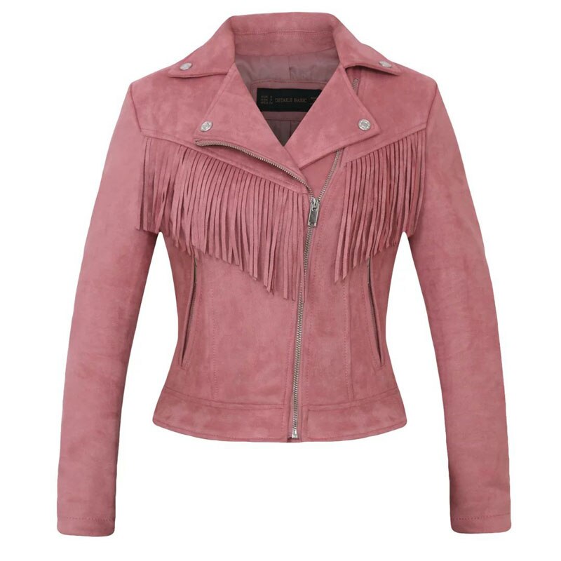 Fringe Faux Suede Jacket Women& Motorcycle Lapel Handsome Jacket Fall
