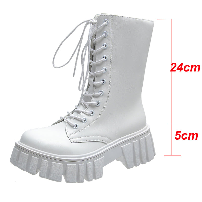 Women's Leather Boots Platform Gothic Shoes Short Punk Motorcycle Combat Boots