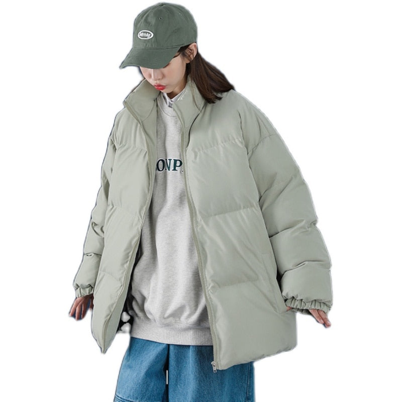 Parkas Thicken Warm Coat Stand Collar Jackets Solid Color Winter Fashion New Streetwear