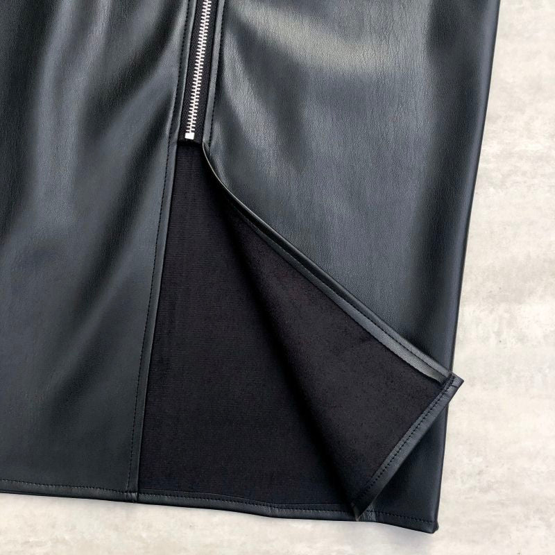 Vintage Zipper High Waist Latex Pencil Skirts Women Wrap  Midi Split Skirt Bodycon