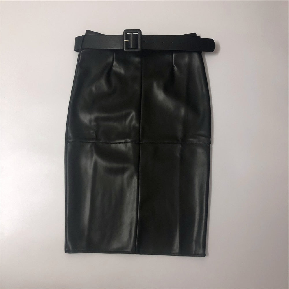 Wrap Midi Skirts with Belted High Waist Sheath Pencil Back Split Skirts