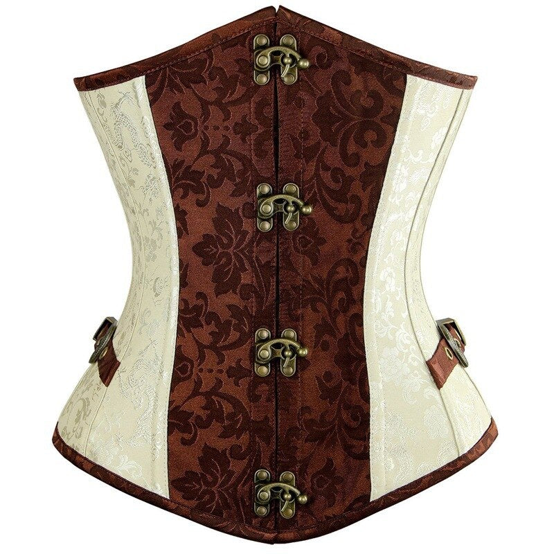 Gothic Steampunk Tummy Corset Shape Waist Trained Bustier Retro Lace Up Floral Jacquard Underbust  Corset