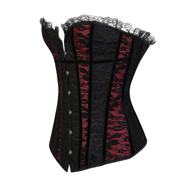 Lace Cover Overbust Corset Lace Up Boned Lingerie