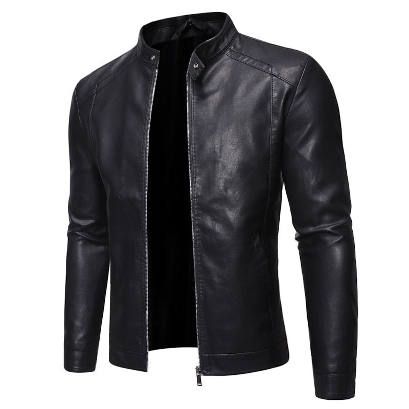 Faux Leather Jacket Motorcycle Jackets Black Jaqueta de Couro Masculin