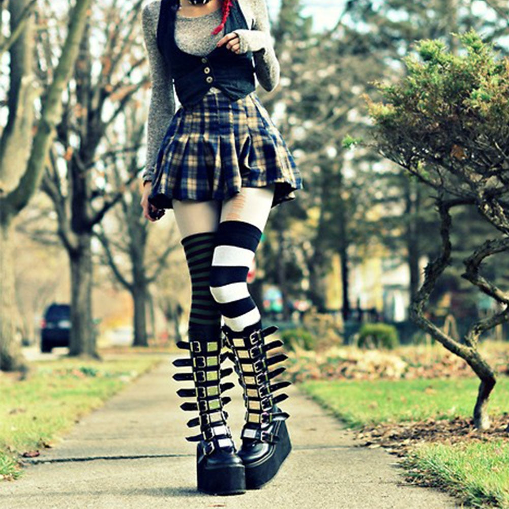 Gothic Vampire Halloween Cosplay Punk Buckle Street Platform Wedge High Heel Boots Women Shoes