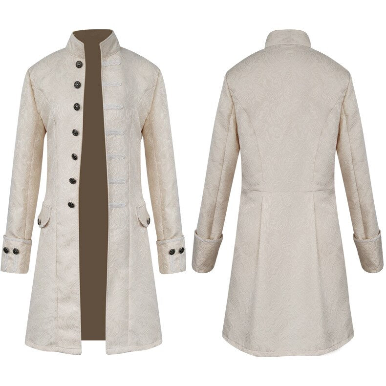 Classic Medieval Men Costume Jacquard Stand Collar Larp Viking Cosplay Jacket Coat Victorian Renaissance Style