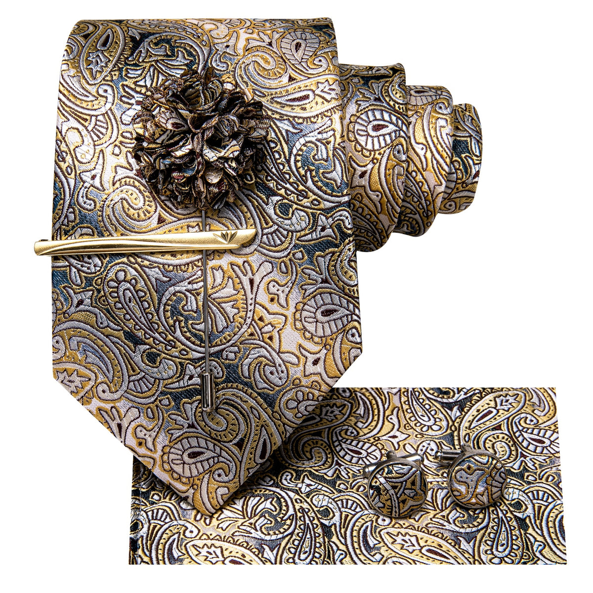 Paisley Tie For Men Silk Men Tie Clip Gift For Men Luxury Necktie Hanky Cufflinks Set Formal Wedding