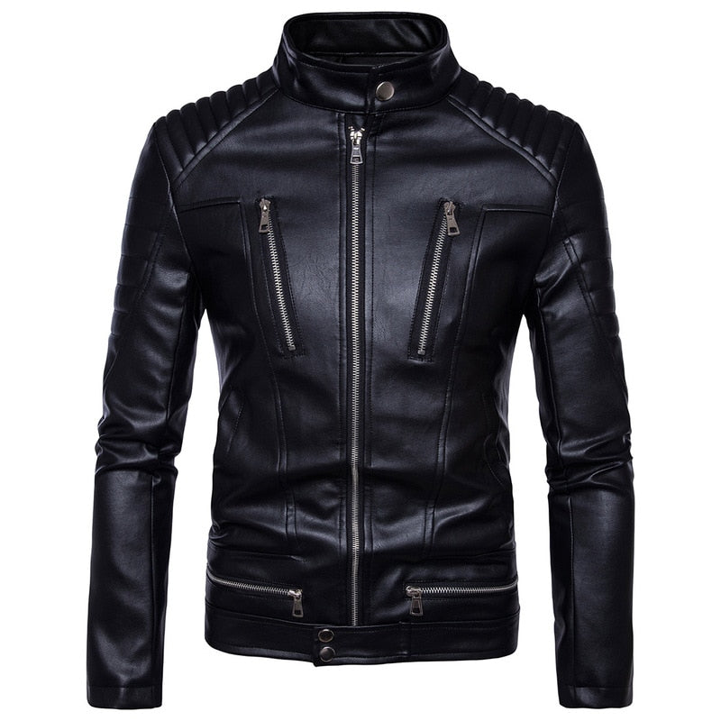 Men's Bomber Jackets Fashion Men Faux Leather Coat Zipper Motor Jacket Motorcycle Bikers