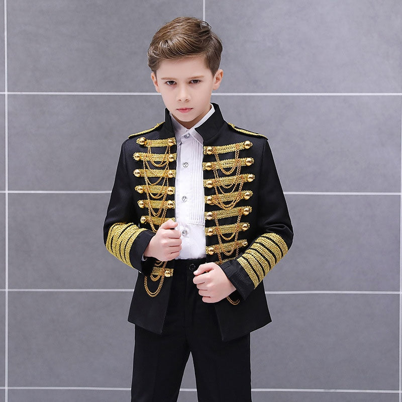 Royal Outfit Prince Costume Military Tassel Chains Jacket Shoulder Pad Coat Pop Stars Blazer