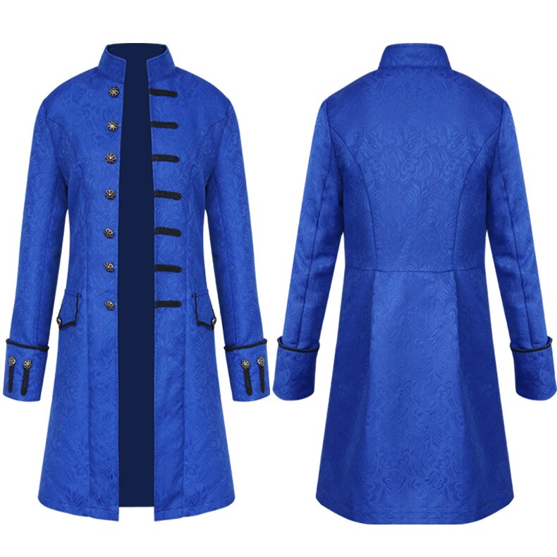 Classic Medieval Men Costume Jacquard Stand Collar Larp Viking Cosplay Jacket Coat Victorian Renaissance Style