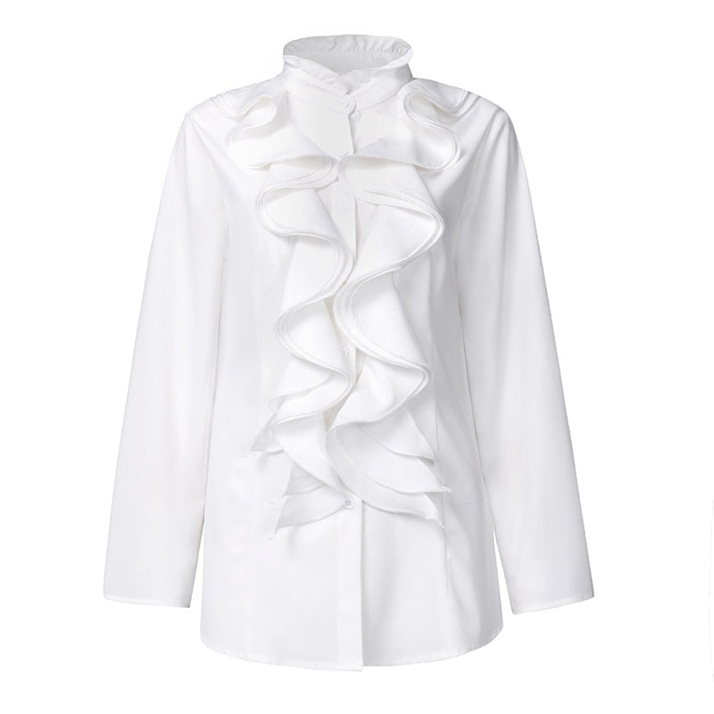Stylish Asymmetrical Tops Spring Blouse Button Down Blusas Female Lapel Long Sleeve Shirts