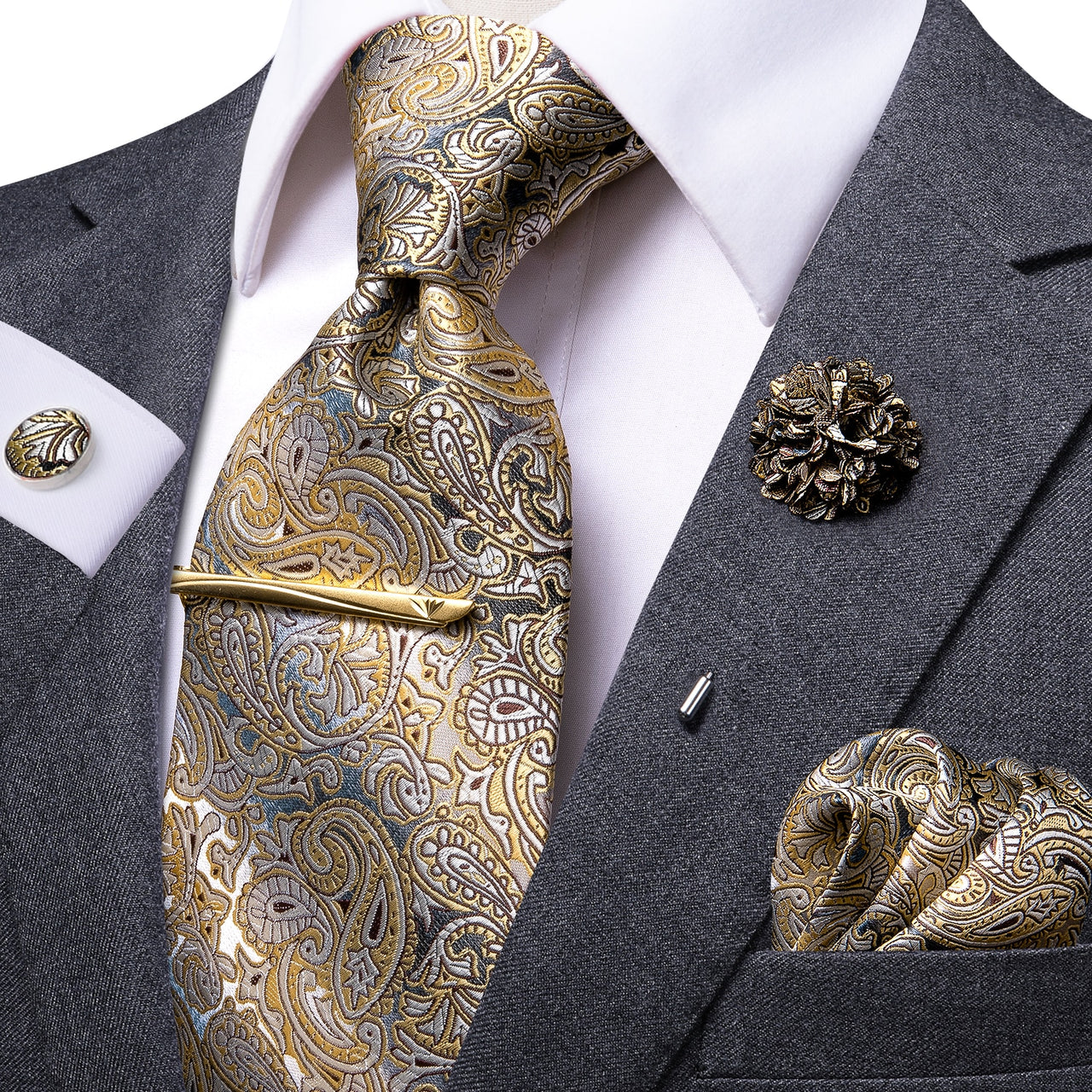 Paisley Tie For Men Silk Men Tie Clip Gift For Men Luxury Necktie Hanky Cufflinks Set Formal Wedding
