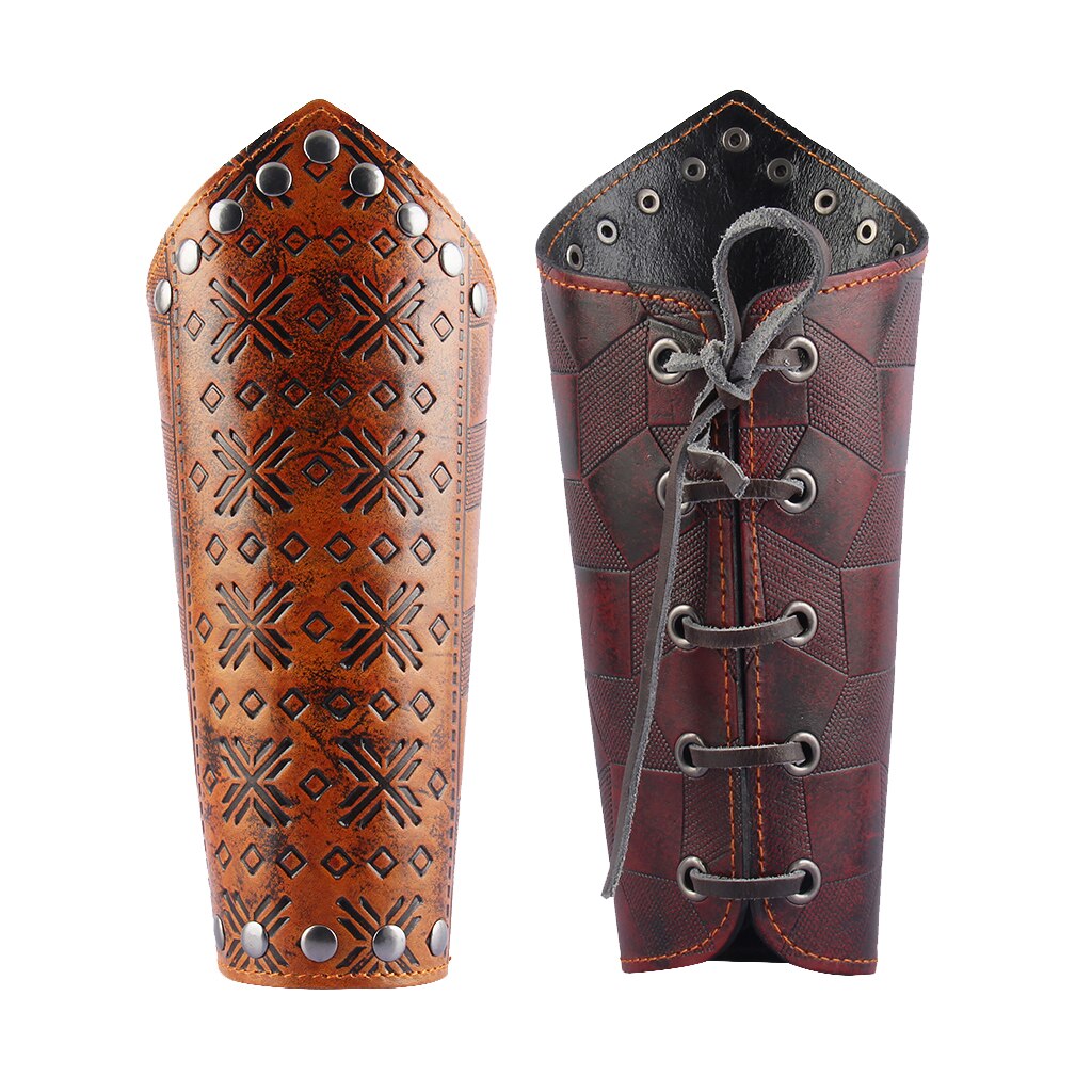 PU Leather Lace Up Gauntlet Wide Bracer Arm Cosplay Medieval Knight Bracers
