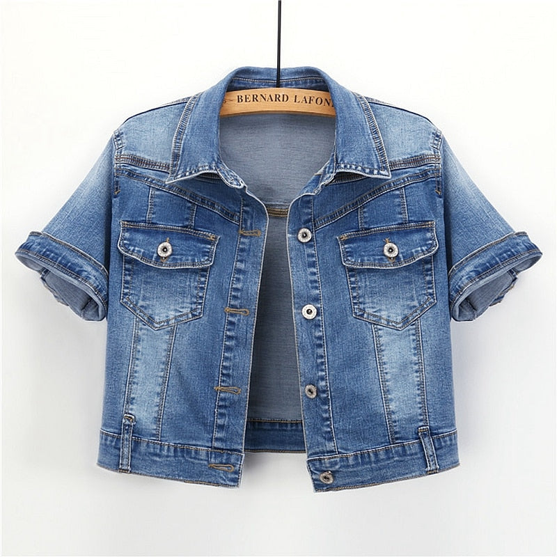 Short Sleeve Jean Jacket Woman Elastic Comfortable Denim Coat Chaqueta Vaquera Mujer Veste Jeans