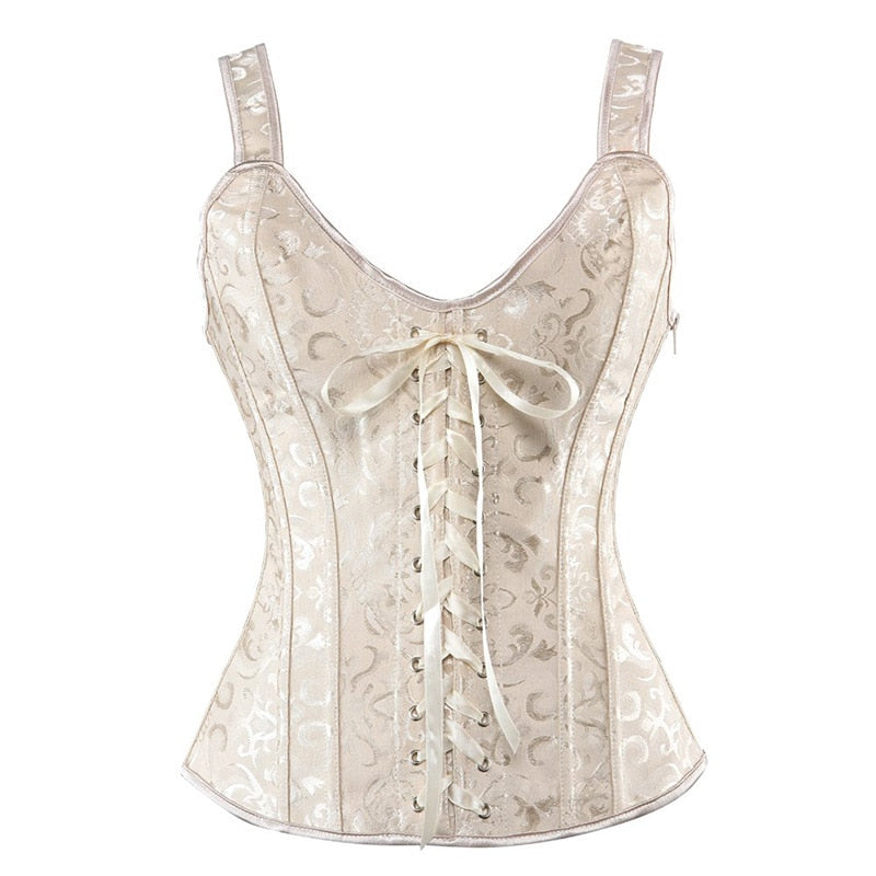 Gothic Jacquard Straps Overbust Corset Sexy Waist Cincher Bustier