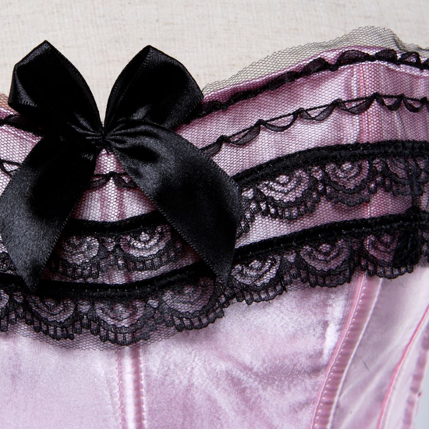 Satin Lace Overlay Corset Bustier Overbust Burlesque Corselet Top Bodyshaper Lingerie