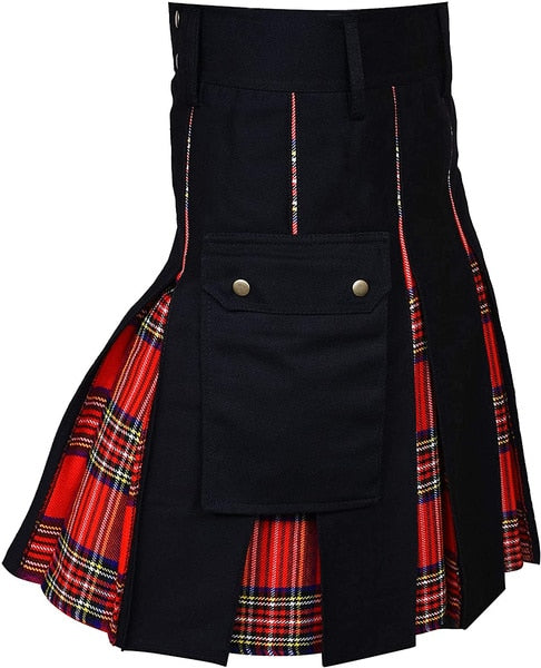 Utility Kilt Cotton Jeans Hybrid Kilt, Modern Box Pleated Tartan Traditional Mens Kilt
