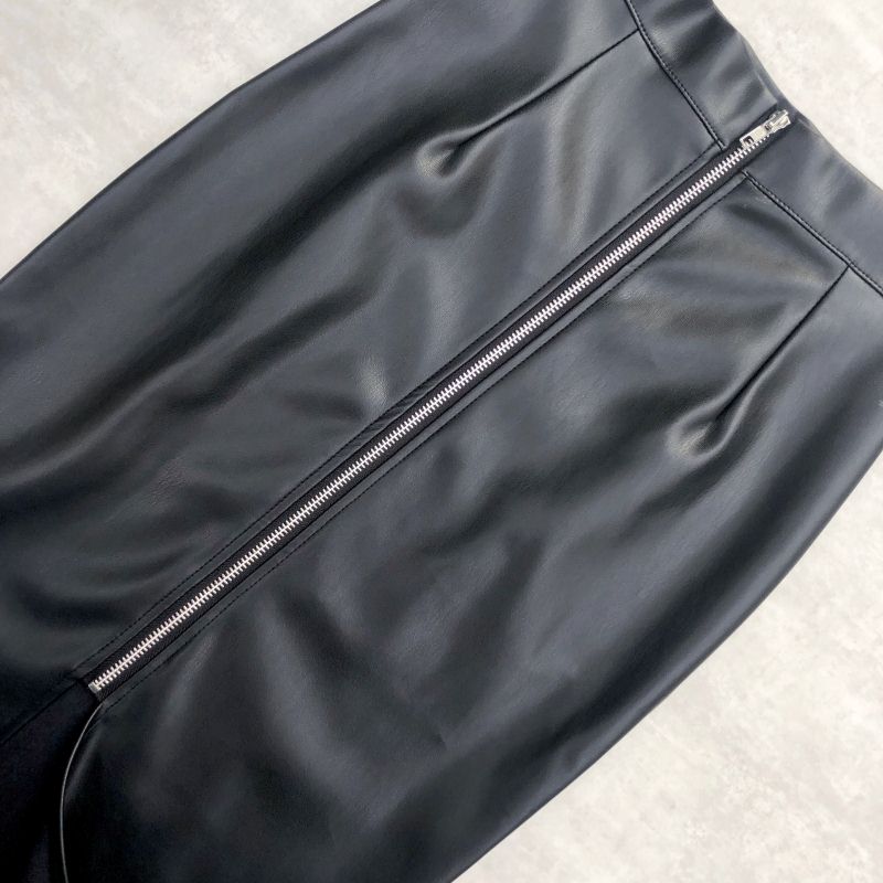 Vintage Zipper High Waist Latex Pencil Skirts Women Wrap  Midi Split Skirt Bodycon