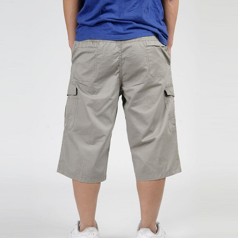 Men Summer Multi-pocket Baggy Cargo Cotton Calf-Length  Pants Casual Trouser